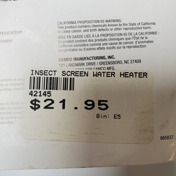 Flying insect screen for RV water heater Atwood 6 10 and Suburban 6 Camco WH500 - Picture 7 of 10